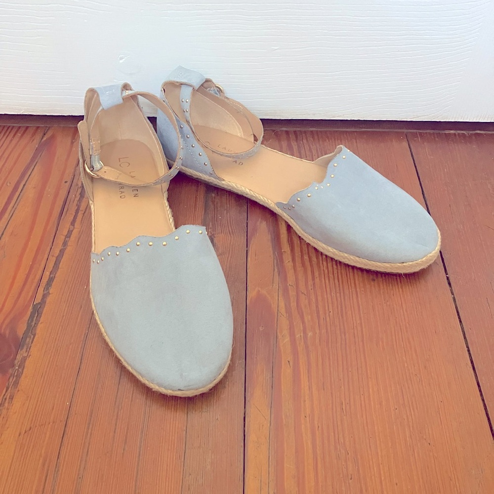 LC LAUREN CONRAD Women's Blue Ankle Strap Flats 7 1/2